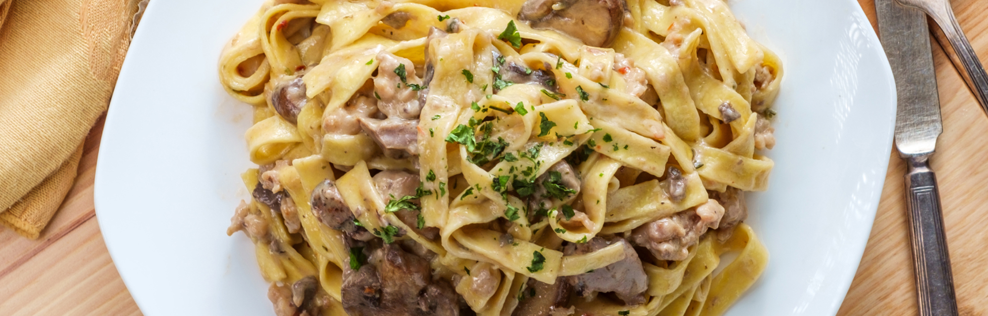 Mushroom and Pork Sausage Tagliatelle