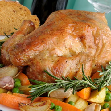 Delicious roasted spring chicken and vegetables