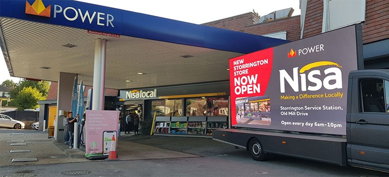 Storrington service station undergoes transformation to Nisa Local forecourt with Nisa advertising truck