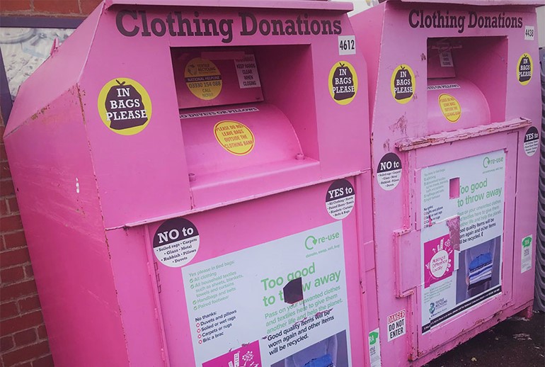 Making a Difference Locally sustainability initiative raises over £11k for good causes Listing Clothing bins outside Nisa fascia