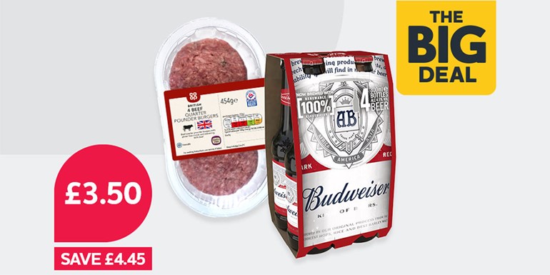 Make a Big Deal of the bank holiday Big Deal Co-op Burger and Budweiser Promotion