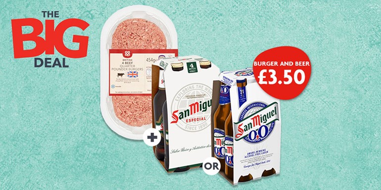 Nisa’s Big Deal offers a bargain on beer and burgers for the big match Co-op burger and San Miguel