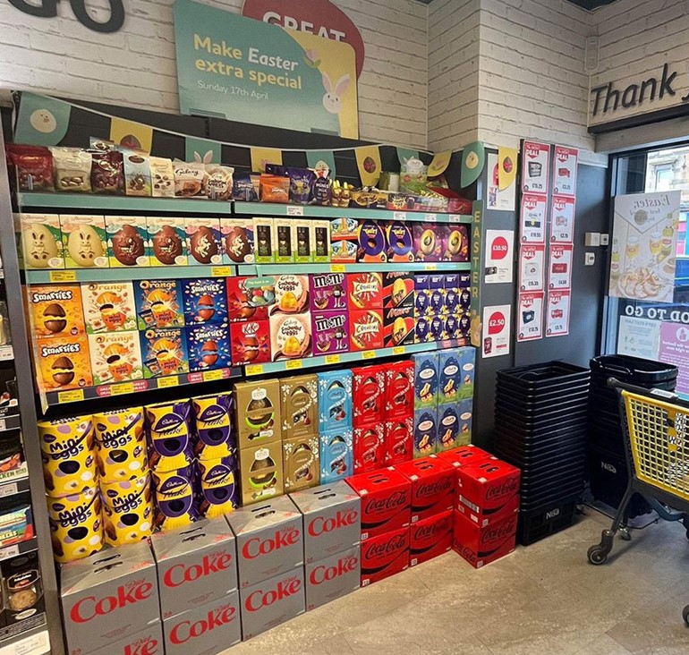 Sweet treats available at Nisa this Easter instore activation with stocked confectionery and soft drinks