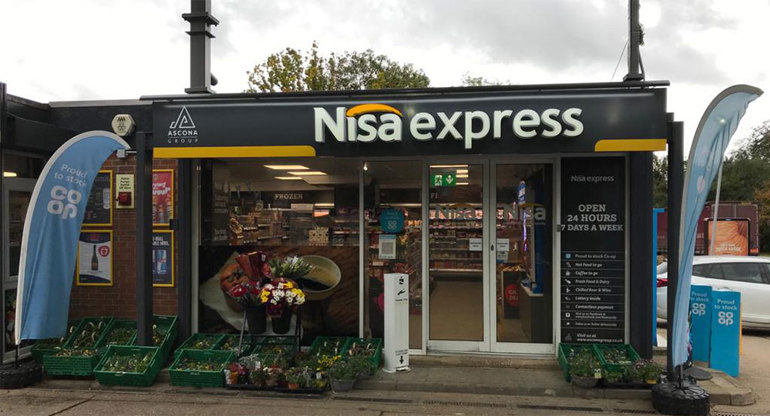 Nisa continues successful recruitment drive in 2021 front of store fascia forecourt Ascona New County Nisa Express