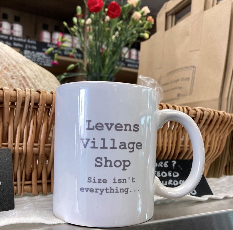 Re-fit and range review livens up Levens Branded store mug with flowers background