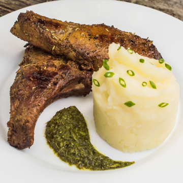 Pork steaks & minted bean mash