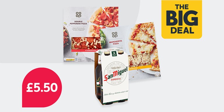 Nisa’s big pizza and beer deal is back 2 Co-op Pizzas and San Miguel